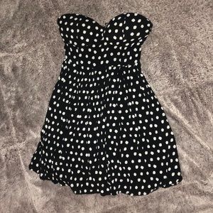 Black with white polka dots mini strapless dress